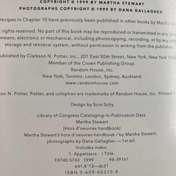 Martha Stewart Hors D’Oeuvres Handbook Firsf Edition 1991 - Picture 3 of 4